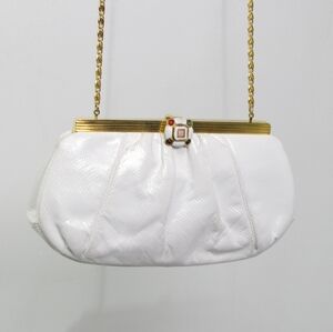 Judith Leiber White Clutch with Gold Chain and Clasp
